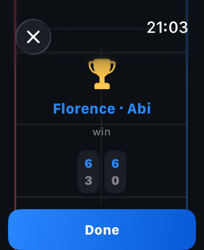 Match result on the watch